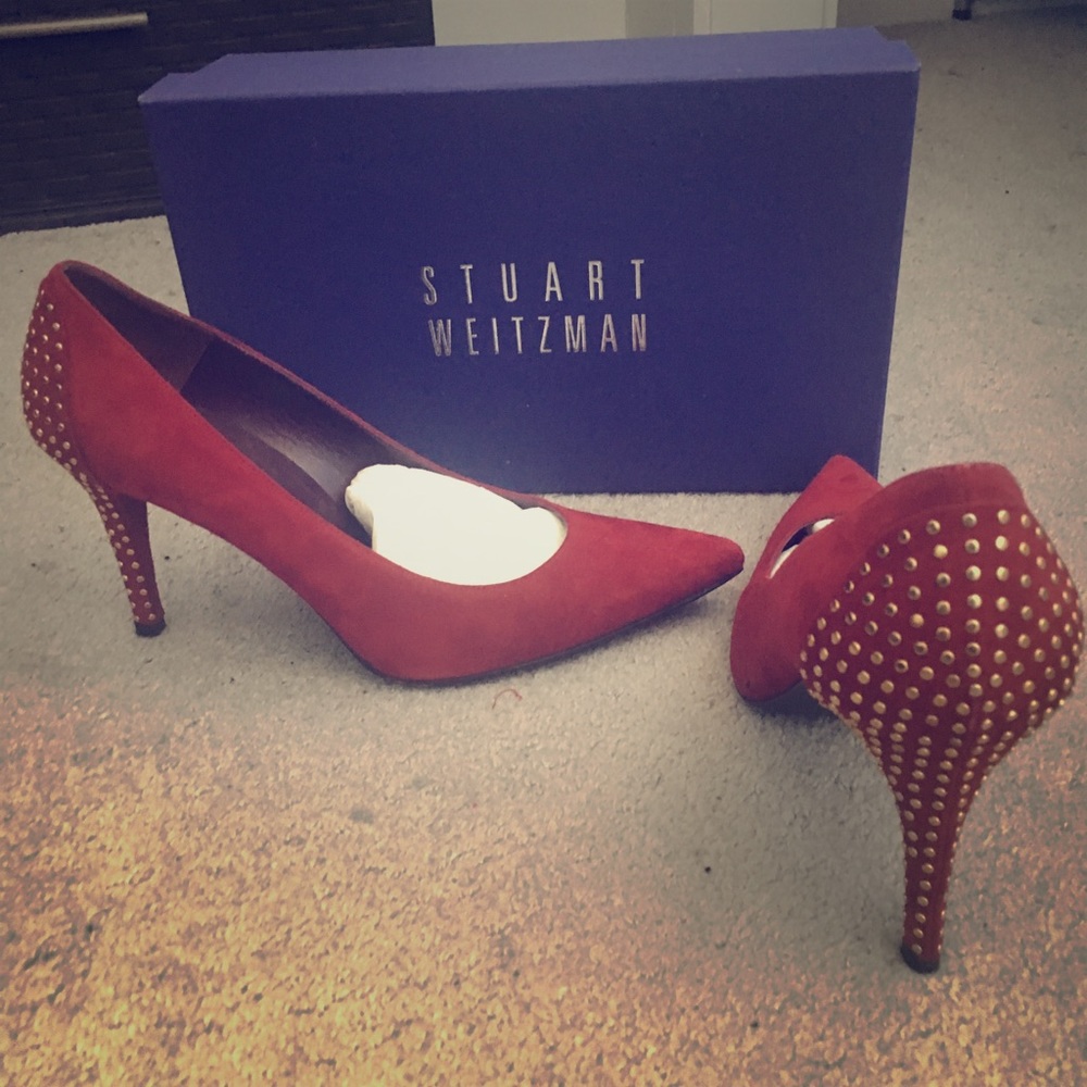 Stuart Weitzman Daystuds Scarlet Suede Heels